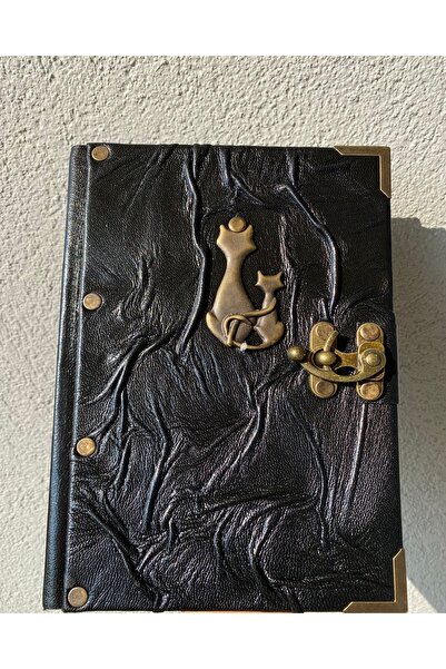 DURKHEİM Kedi Figürlü Kilitli %100 Deri El Yapımı Ajanda | Hatıra | Anı | Gün...