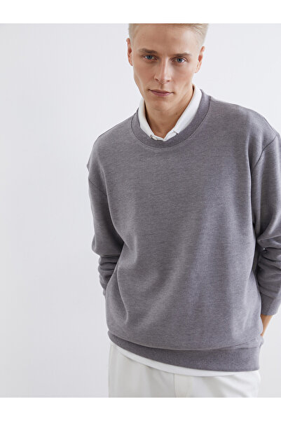LC Waikiki Trendlucky Men's Sweatshirt with Oval Collar and Contrast