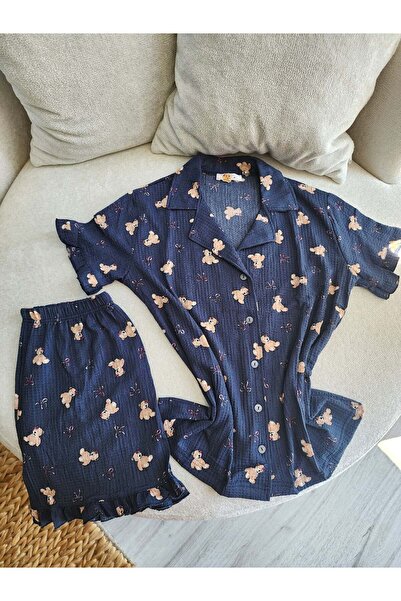 Navy Bear Bürümcük Kadın Pijama Takımı - Şortlu