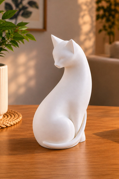 TUTACENTER Modern Minimalist Kedi Biblosu | Beyaz Plastik Dekoratif Masa Üstü...
