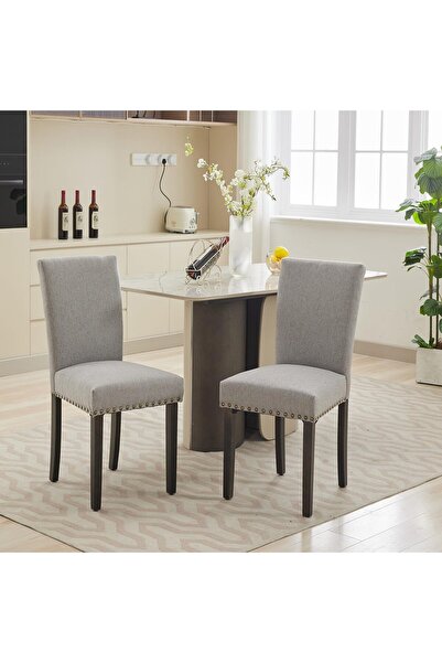 Garvee Set of 2 Upholstered Parsons Dining Chairs, Burlap Fabric Kitchen Chai...