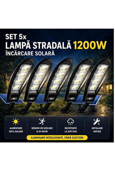 OEM SET 5x Lampa Stradala 1200W, Incarcare Solara (RO-V01)