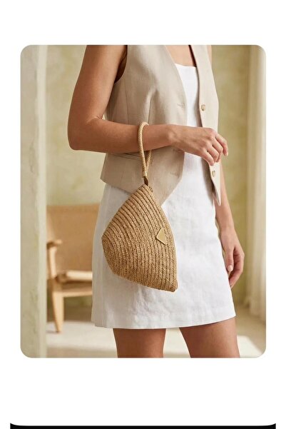 Mervişim Aksesuar Kadın Hasır El Askılı Portföy Clutch El Çantası