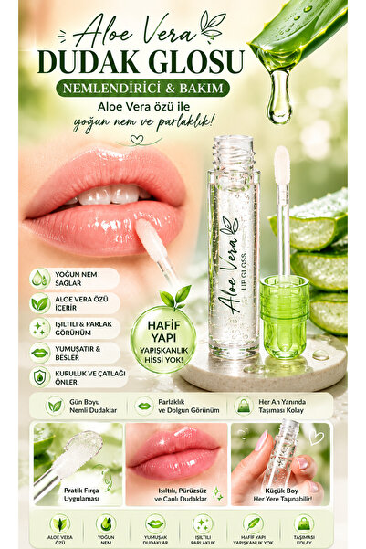 MAQYA KOZMETİK Aloe Vera Dudak Glosu Nemlendirici ve Parlatıcı Lip Gloss – Şe...