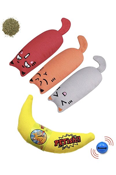 TrendTopic 4-Pack of Cat Toys and Banana Rattles with Cat Herbs