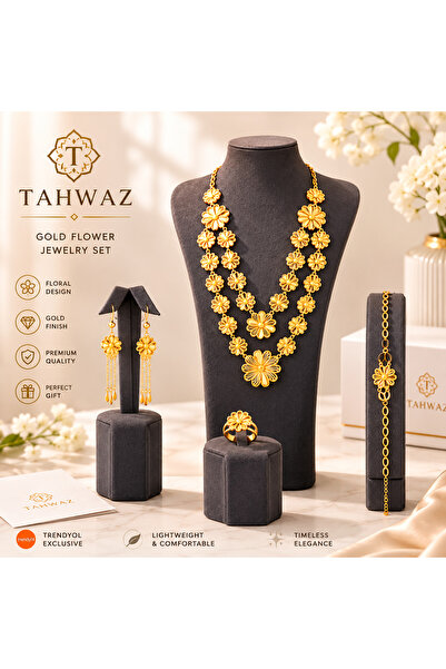 Tahwaz Luxury Gold Plated Flower Jewelry Set for Women – Necklace, Earrings, ...