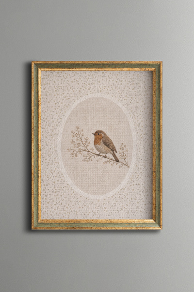 epiqart Little Bird on a Branch - Vintage Patterned Frame - Slim Model