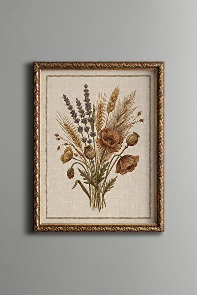 epiqart Dried Flower Bouquet - Vintage Patterned Frame - Slim Model