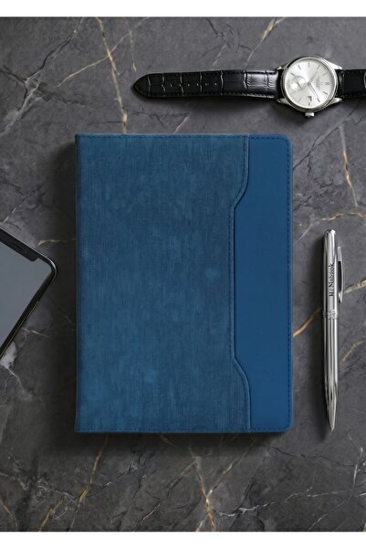 Mr.Notebook Kişiye Özel İsim Yazılı Çift Dokulu Cepli Lacivert Termo Deri Def...