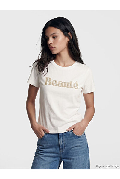 LC Waikiki Embroidered 100% Cotton Women's T-Shirt