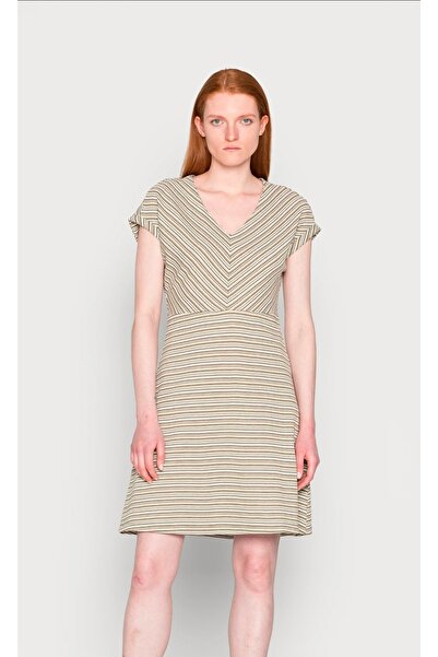 Tom Tailor Rochie din jerseu, model cu dungi bej/oliv, decolteu în V, Mâneci ...