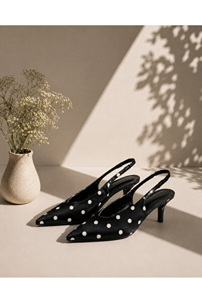 carweza Nisha Satin Black Polka Dot Women's Heeled Shoes