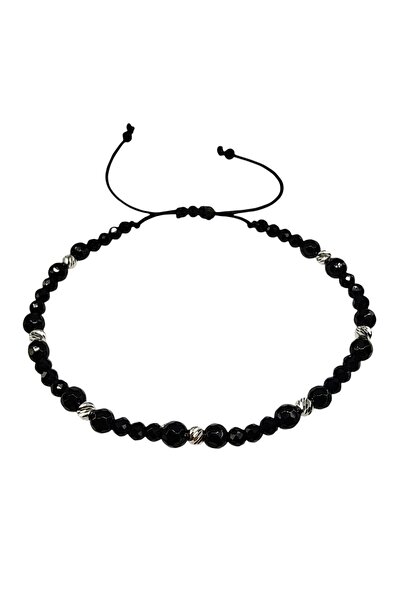 Zephyrs Bijoux Bratara Reglabila cu 7 Bile din Argint Fatetat si Onix Negru