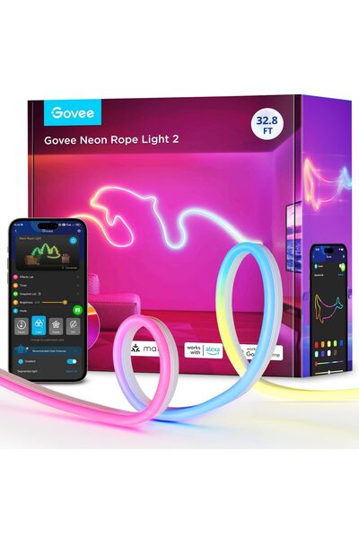 Govee Neon Halat Işık 2, RGBIC Neon LED Şerit 10 m, şekil eşlemeli, DIY tasar...
