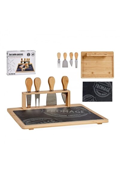 DKD Home Decor Set Tocator din Bambus cu 5 ustensile pentru Branzeturi,