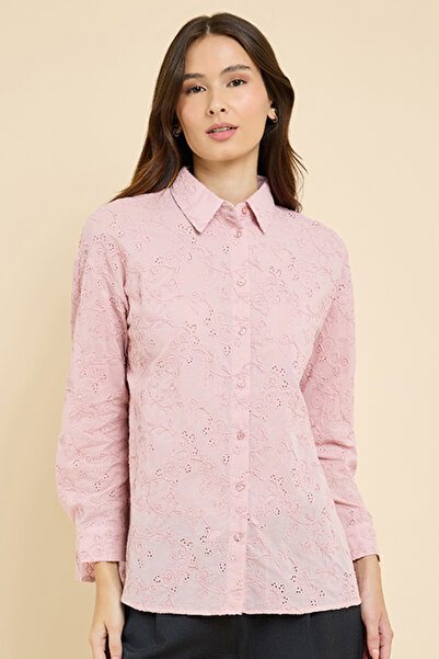 R&B Schiffli Shirt with Classic Collar and Long Sleeves