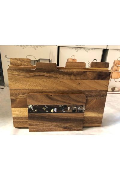Arow - Dubai Ev Dizaynım Acacia 4-Piece Cutting Board with Stand