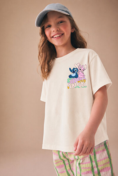 Little Aden Girl's Stitch Back Print 100% Cotton Oversize Summer T-Shirt