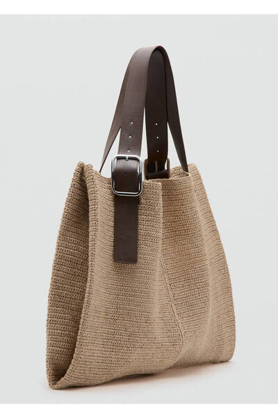 MANGO Woman Toka detaylı doğal lif shopper çanta