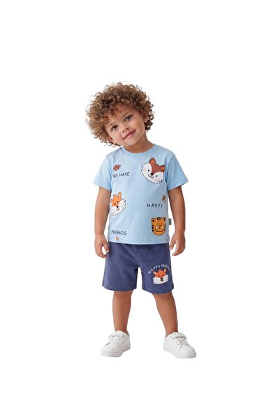LİLİYUM Boy's Printed Two-Piece Set Summer T-Shirt/Shorts 1-4 Years Old