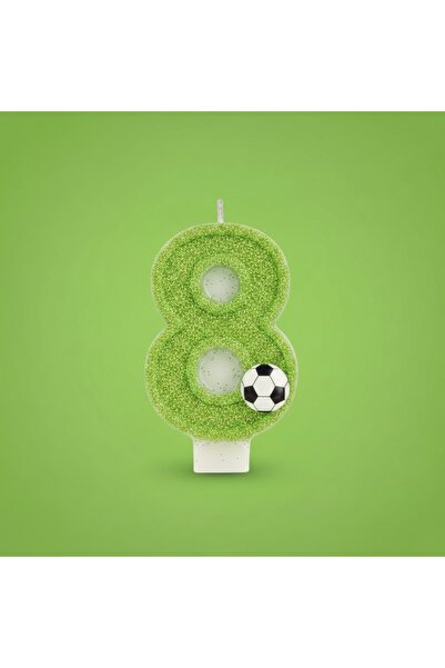 Miki & Miki Yeşil Simli Pasta Mumu Doğum günü mum 8 yaş Futbol Konsept