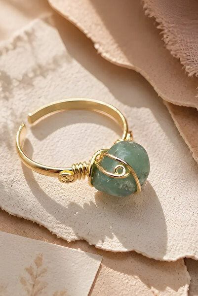 NBS Beautiful Naturel Stones خاتم أفنتورين قابل للتعديل مطلي بالنحاس ولون ذهب...