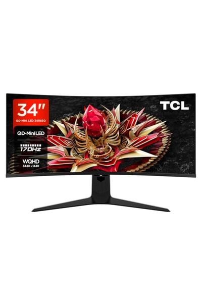 TCL 34R83Q 34 inç WQHD Mini-LED 1500R Kavisli Oyun Monitörü 170 Hz, 1 ms tepk...