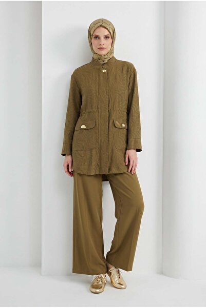 Generic Brand Self-patterned, hidden zippered pocketed pants two-piece set in...
