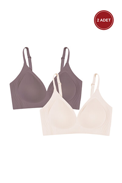 koza iç giyim 2-Piece Wire-Free Invisible Ribbed Camisole Seamless Bra with R...