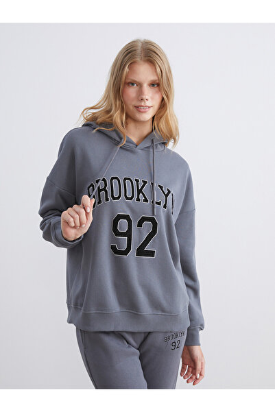 LC Waikiki Brooklyn Printed Oversize Women's Thick Hoodie