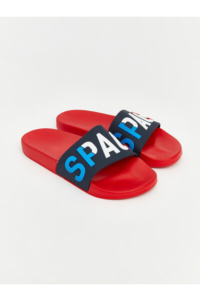 LC Waikiki Red Boy's Slogan Printed Slippers