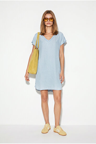 VENA Helly Sky Blue V-Neck Short Sleeve Jean Dress(Tencel)(Tm)-Sky Blue