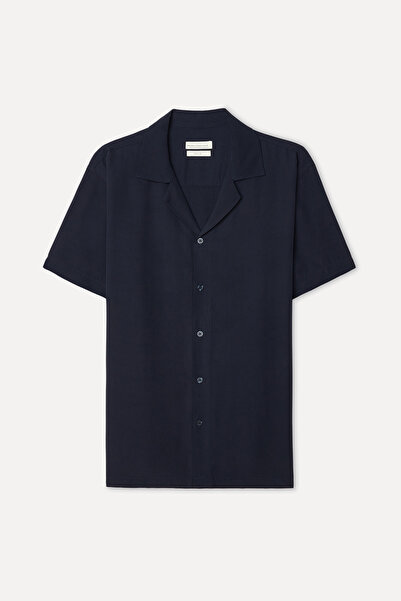 Mudo Men's Navy Blue Regular Fit Resort Collar Short Sleeve Shirt