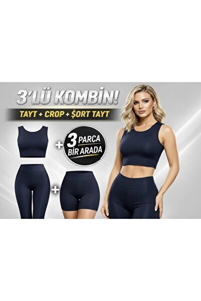 önerS Premium 3 Parça Spor Takım - Dalgıç Kumaş Yüksek Bel Toparlayıcı (Tayt-...
