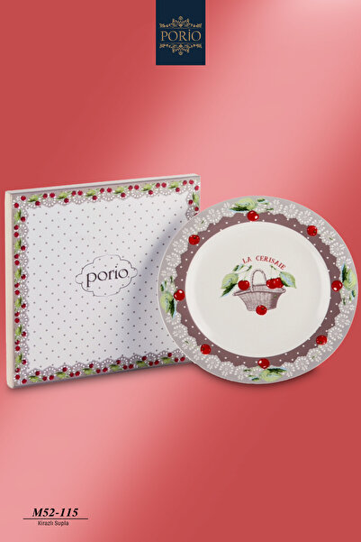 Porio Kiraz Desenli 33 cm Sunumluk Servis Tabağı Özel Kutulu M52-115