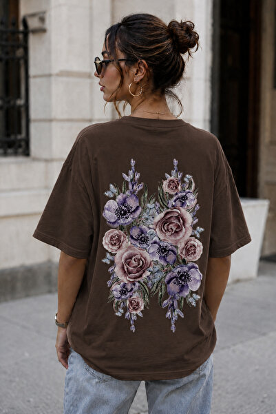 ArtYus Μπλουζάκι Unisex Oversize με στάμπα στην πλάτη με ανθοδέσμη – Βαμβακερ...