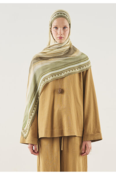 Freshscarfs Khaki Line Harmony Pattern Soft Viscose Shawl
