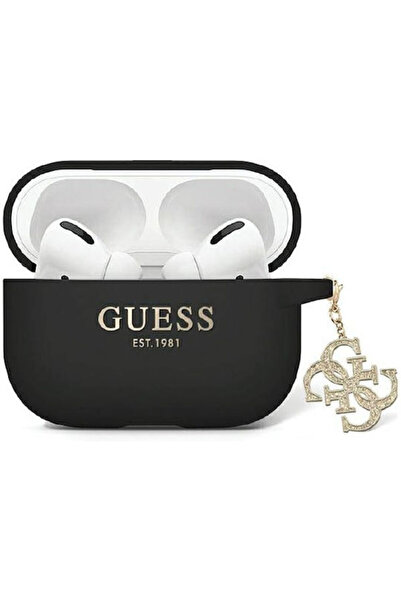 Guess Θήκη Σιλικόνης Μαύρη με Γκλίτερ και Τριγωνικό Σχέδιο για Apple AirPods ...