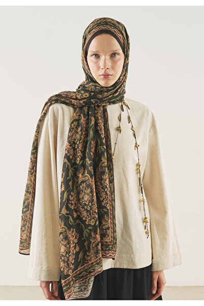 Freshscarfs Μαύρο σάλι από βισκόζη με έθνικ σχέδιο και απαλή υφή