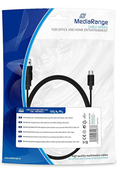 MediaRange Καλώδιο USB 2.0 1,8μ. Τύπου A αρσενικό σε mini A αρσενικό (MRCS188)