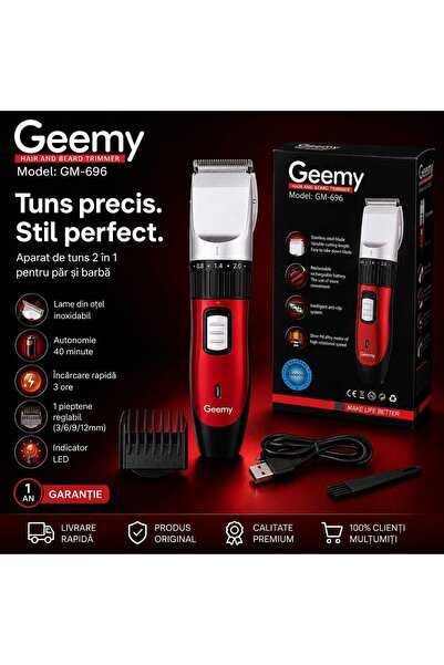 Geemy Mașina de tuns GM-696 pentru par și barba, Reincarcabila, Pieptene regl...