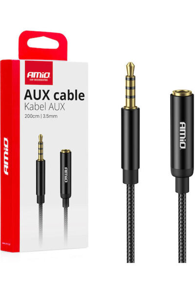 AMIO Καλώδιο Jack 3.5mm Αρσενικό - Αρσενικό 3.5mm Μαύρο 2μ με επιχρυσωμένα ακ...