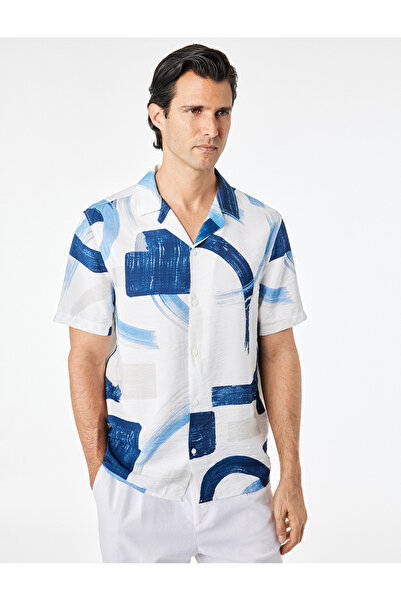 Koton Regular Fit Buttoned Viscose Turn-Down Collar Short Sleeve Patterned Shirt