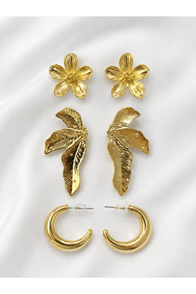 MRK 3 Pairs Earrings Set Floral Leaf Hoop Earrings