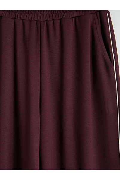 LC Waikiki Burgundy Women's Striped Sweatpants with Elastic Waistband