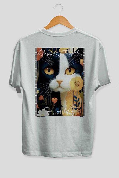 Ankhises 33 Cats for the Sake of Cat Love Printed White Oversize T-Shirt 100%...