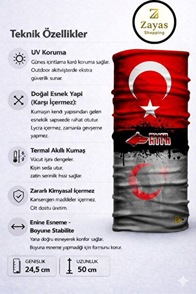 Zayas Turkish Flag Motif Tactical Neck Collar Buff - Carcinogen Free Flexible Fabric