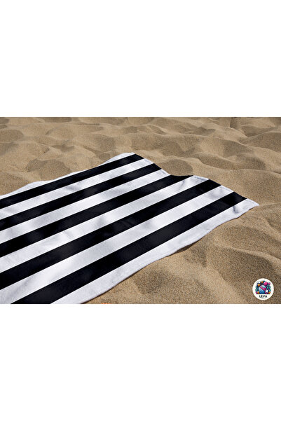 Levva Home Black and White Patterned Cotton Digital Printed Young Boys' Beach Bath Towel