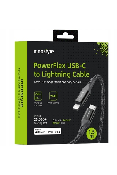 Innostyle Cablu de încărcare rapidă USB-C Lightning MFi pentru iPhone Kevlar 2M