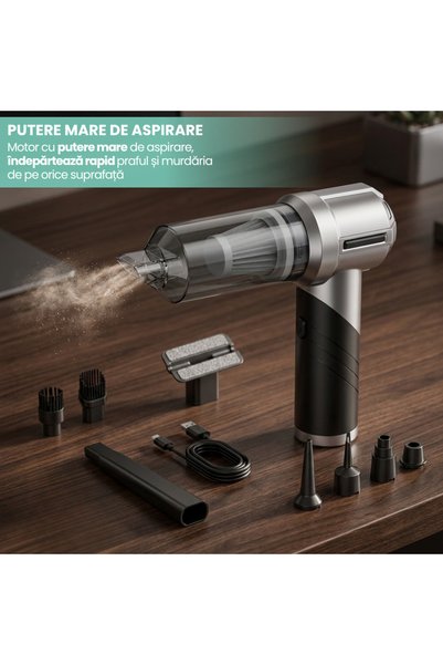Sunix Aspirator Auto Portabil SP10, Vacuum Cleaner, Air Duster, Fara Fir, Putere Mare de Aspirare, Motor Brushless, Filtru HEPA, Reutilizabil, Compact, Pentru Masina, Casa, Birou